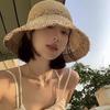 Straw Hat Women's Summer Hollow Sunscreen Visor Breathable Beach Hat Seaside Vacation Wind Wide Brim Woven Bucket Hat