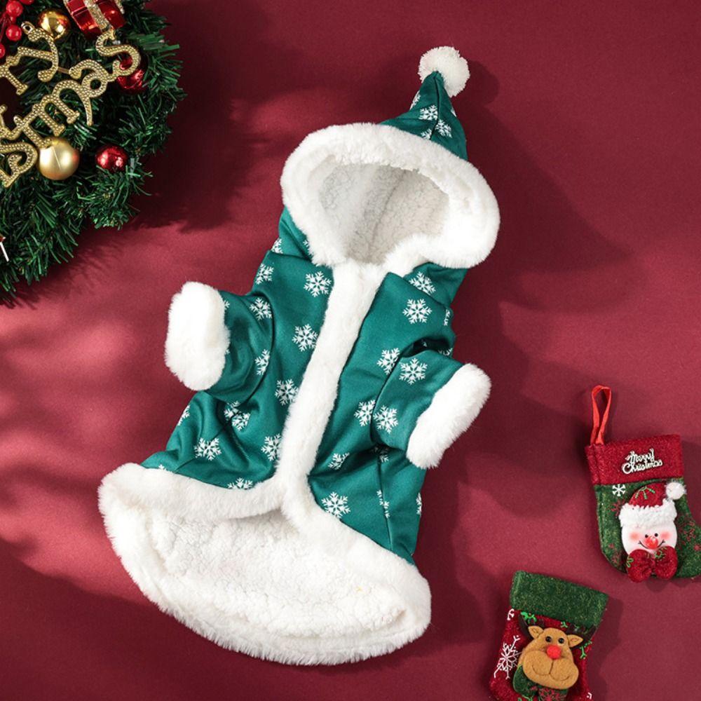 Snowflake Pattern Christmas Dog Clothes Thickened Soft Pet Christmas Cotton Coat Comfortable Dog Hooded Fleece Coat Christmas