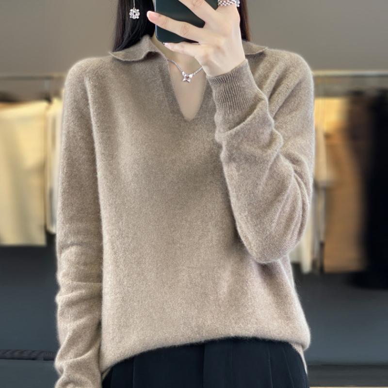 First-line Ready-to-wear Lapel Cardigan for Women In Autumn and Winter Loose and Versatile Cashmere Knitted Base Shirt Soft Pullover Sweater