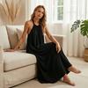 Women Halter Neck Maxi Sleeveless A-Line Linen Dress Loose