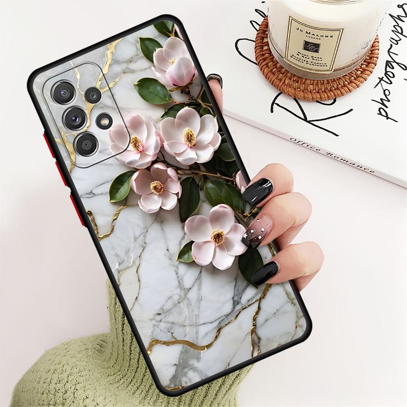Flower Marble Phone Case for Samsung Galaxy A55 A54 A53 A52 A51 A13 A12 A35 A34 A33 A32 A71 A23 A21s Matte
