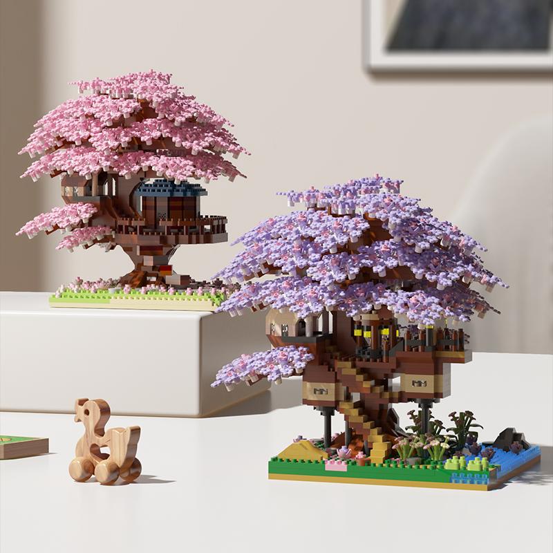 Non-Toxic Micro Sakura Tree Building Blocks Set Diy Cherry Blossom Bricks With Light Treehouse Model Ornament Romantic Gift For Childrenfriend