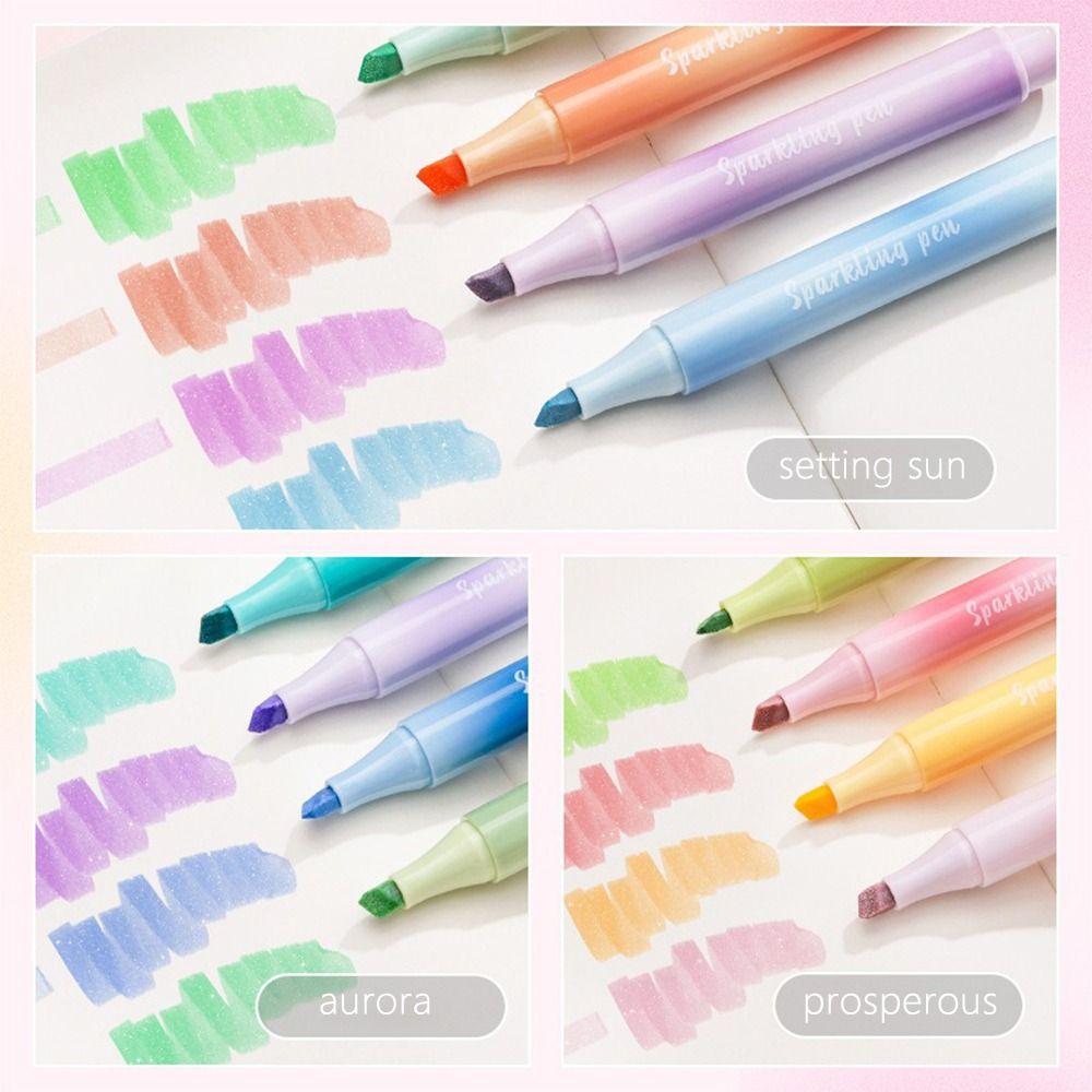 4PCs/Set High Quality Oblique Tip Shiny Highlighter Pen Glitter Eye Protection Marker Pen Hand Account Pen Gift