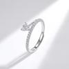 S925 Sterling Silver Heart-Shaped Ring with Three Intertwined Diamonds, Half-Paved Open Adjustable Band - Sweet Girly Luxury Accessory for Women.