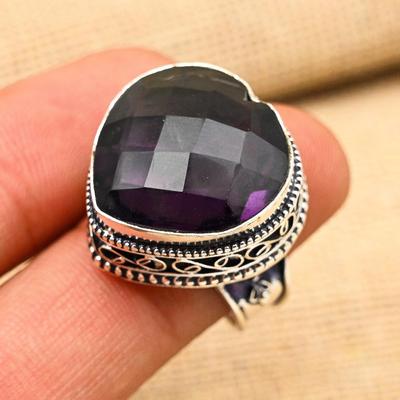 Amethyst Edelstein Handgefertigter 925 Sterling Silber Ring Herzform Schmuck Geschenk für Mutter