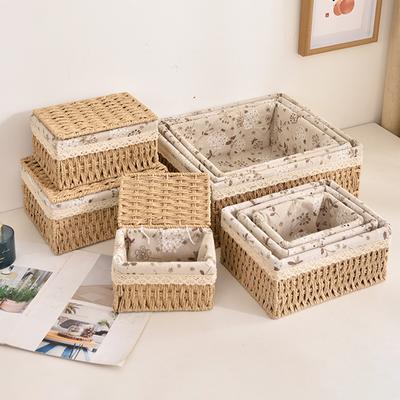 Hand Woven Storage Basket Desktop Sundries Cosmetic Organizer Box Paper Rope Closet Wardrobe Organiser Laundry Baskets