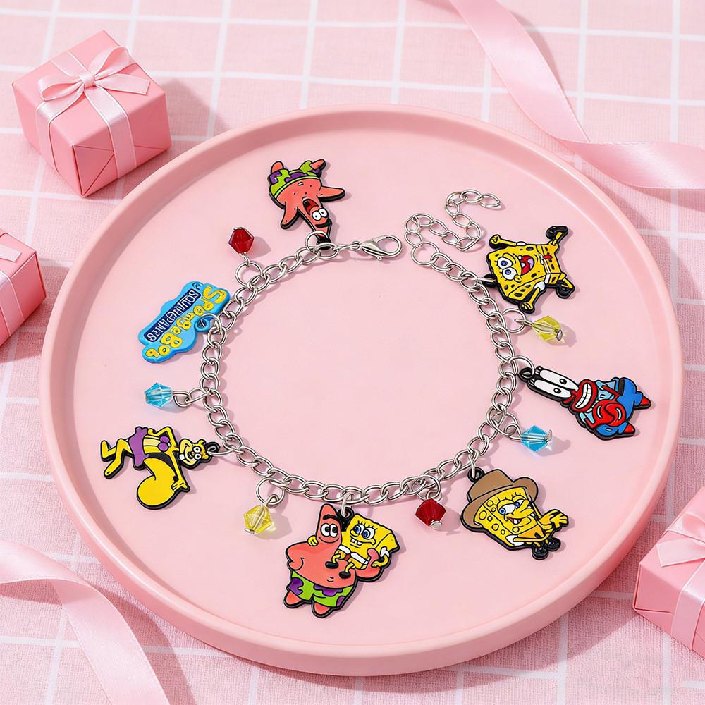 Spongebob Cartoon Charm Bracelet With Zinc Alloy Pendant For Unisex Fashion Accessory