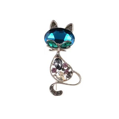 Retro-Katzenbrosche, modische und süße Brosche, mit Diamanten besetztes Brustblumen-Anzug-Accessoire aus Legierung