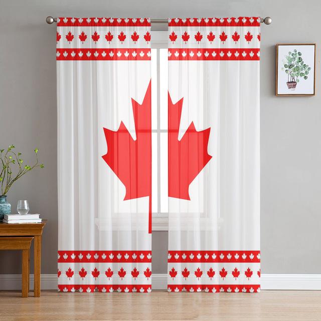 Happy Canada Day Streifen-Ahornblatt-Tüll-Voile-Vorhänge für Schlafzimmer, Fenstervorhang für Wohnzimmer, transparente Vorhänge, Organza-Vorhänge