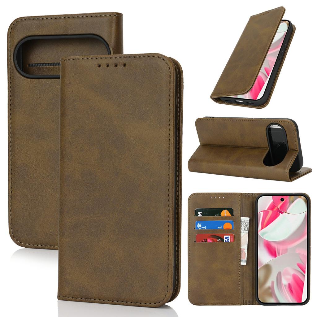 For Google Pixel 10/10 Pro Case PU Leather Calf Textured Magnetic Closing Smart Phone Cover