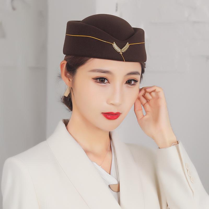 Female Fashion Woolen Band Performance Costumes, Top Hats, Flight Attendant Hats