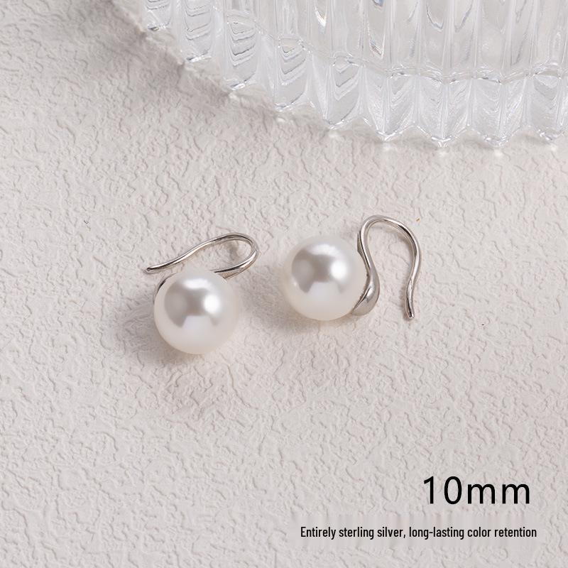 2025 Pure Silver Pearl Stud Earrings for Women - High-End Feel with Ear Drops & High Heels Ear Hooks