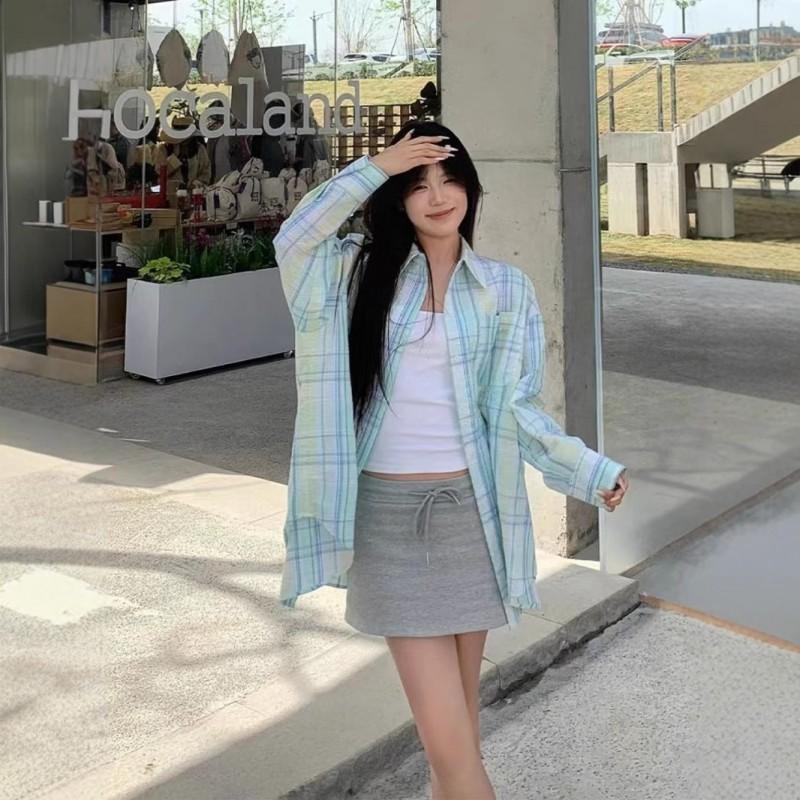Korean Style Polo Shirt Women Loose Fit Long Sleeve Blouse Casual Sun Protection Top