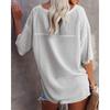 Summer Women V-Neck T-Shirt Waffle Casual Loose Short Sleeve Tee