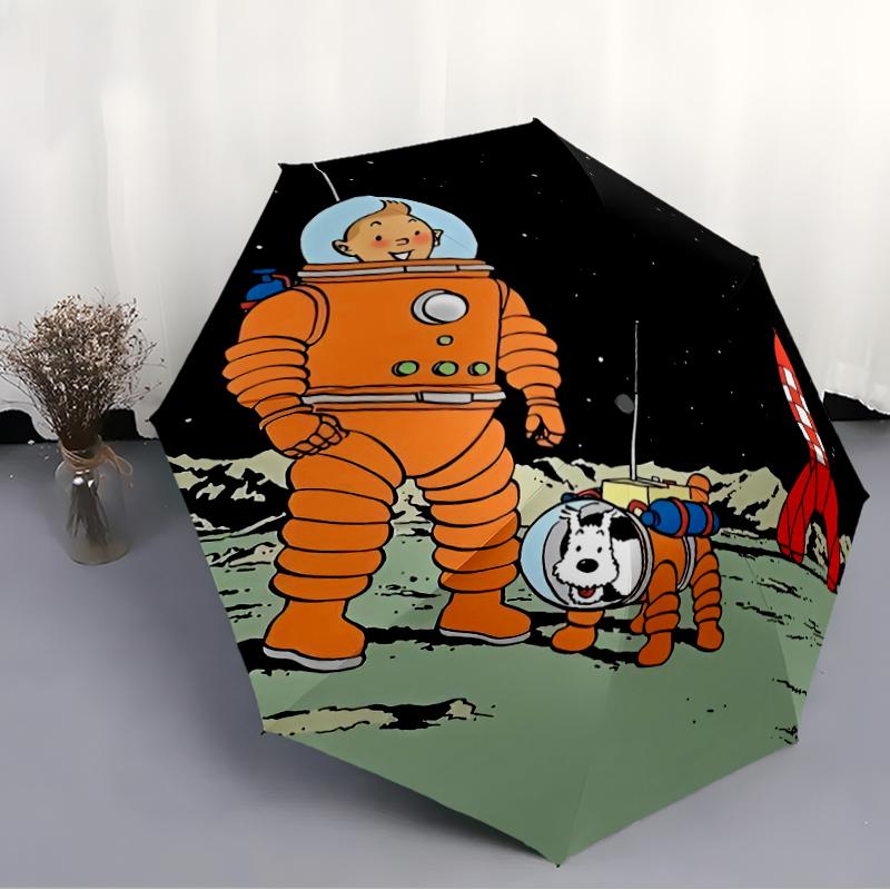 Tintin Theme Automatic Umbrella, Lightweight & Portable, 8 Rib, Perfect for Outdoor Travel, Birthdays, Christmas, Gifts.
