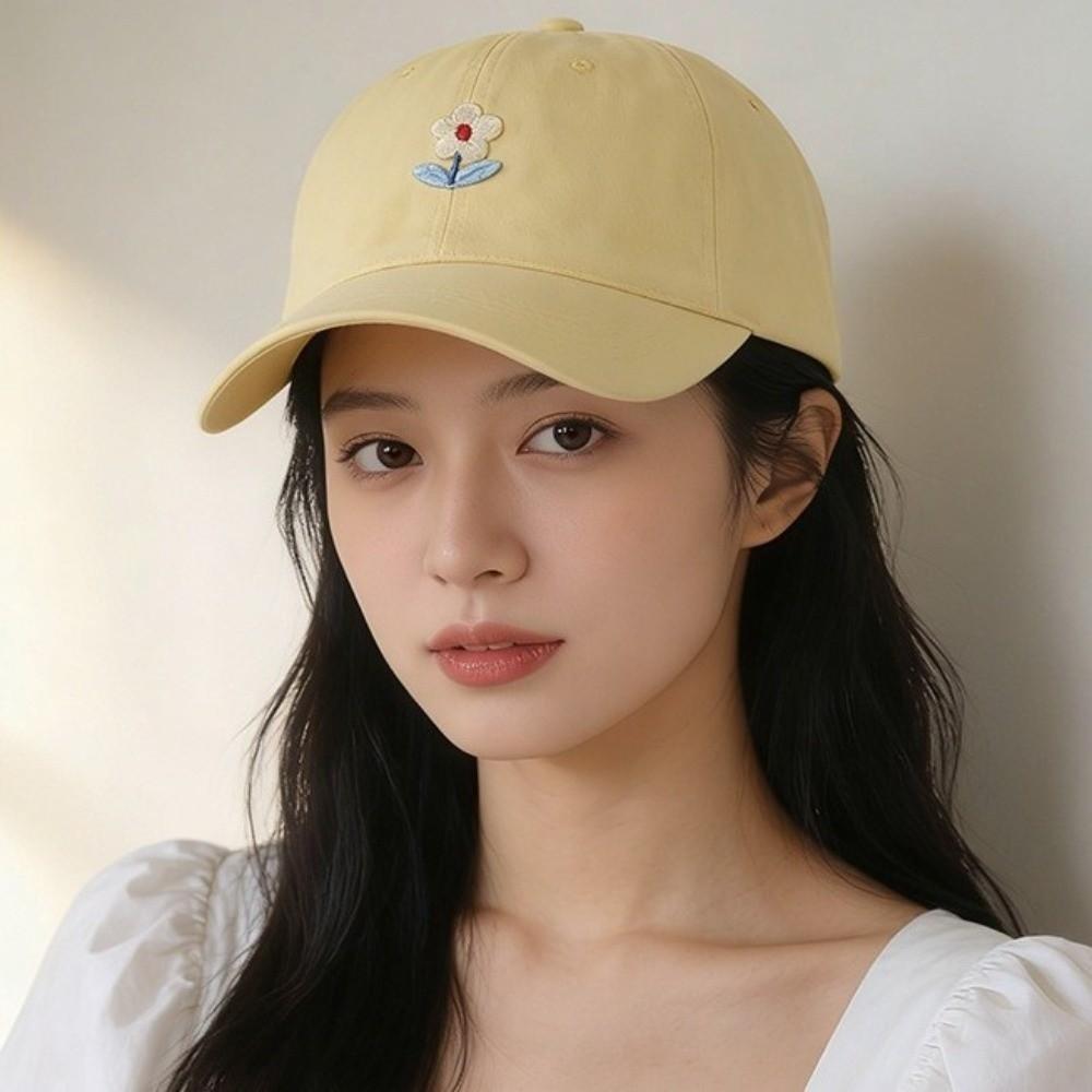 Korean Style Flower Baseball Cap Solid Color Sunshade Casquette Embroidered Peaked Hat  Outdoor