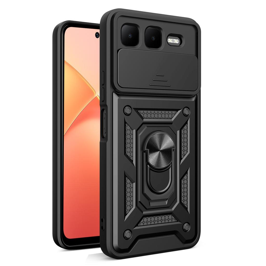 For Infinix Smart 10 Plus Case with Slide Camera Lid PC+TPU Kickstand Phone Cover