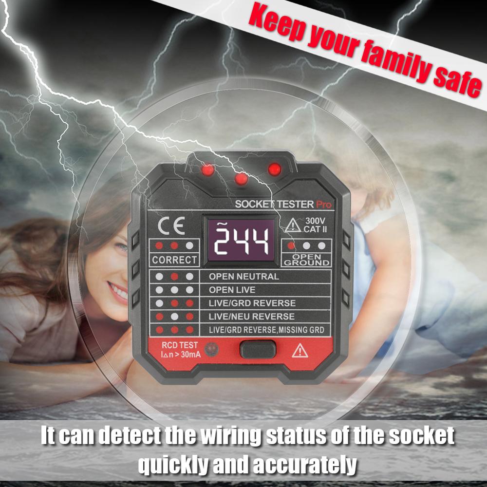 KKmoon KKM5 Digital Display Socket Detector Portable Circuit Polarity Voltage Tester Wall Plug Breaker Finder RCD Test