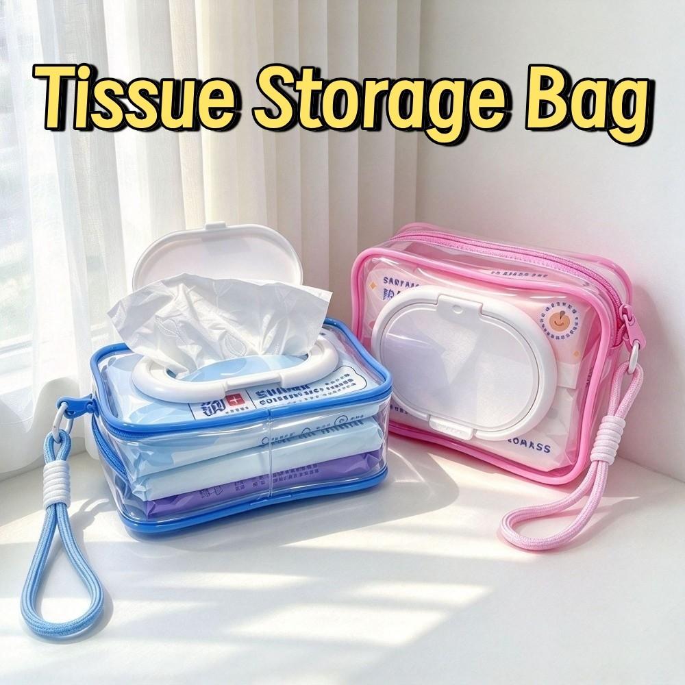Tissue Organizer 2in1 Tissue Storage Bag Transparent Portable Napkin Storage Case PVC Dustproof Table Paper Container Daily Use
