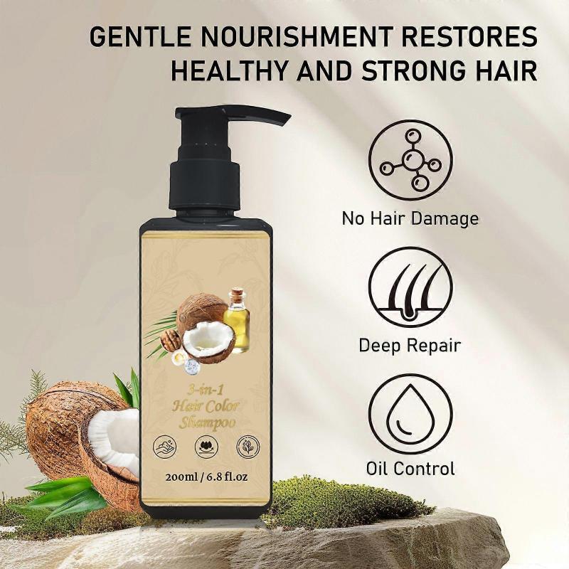 3 In 1 Hair Color Shampoo, Hair Dye Shampoo for Men & Women Grey Hair Coverage - Herbal Nourishing Hair Shampoo with Coconut Oil & Keratin for Dry Dam