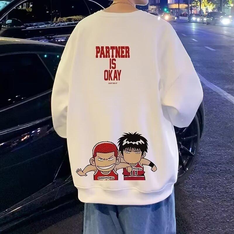 

Напечатанный свитер осень-зима мужской круглый вырез свободный топ шикарный гонконгский стиль модный 5XL белый