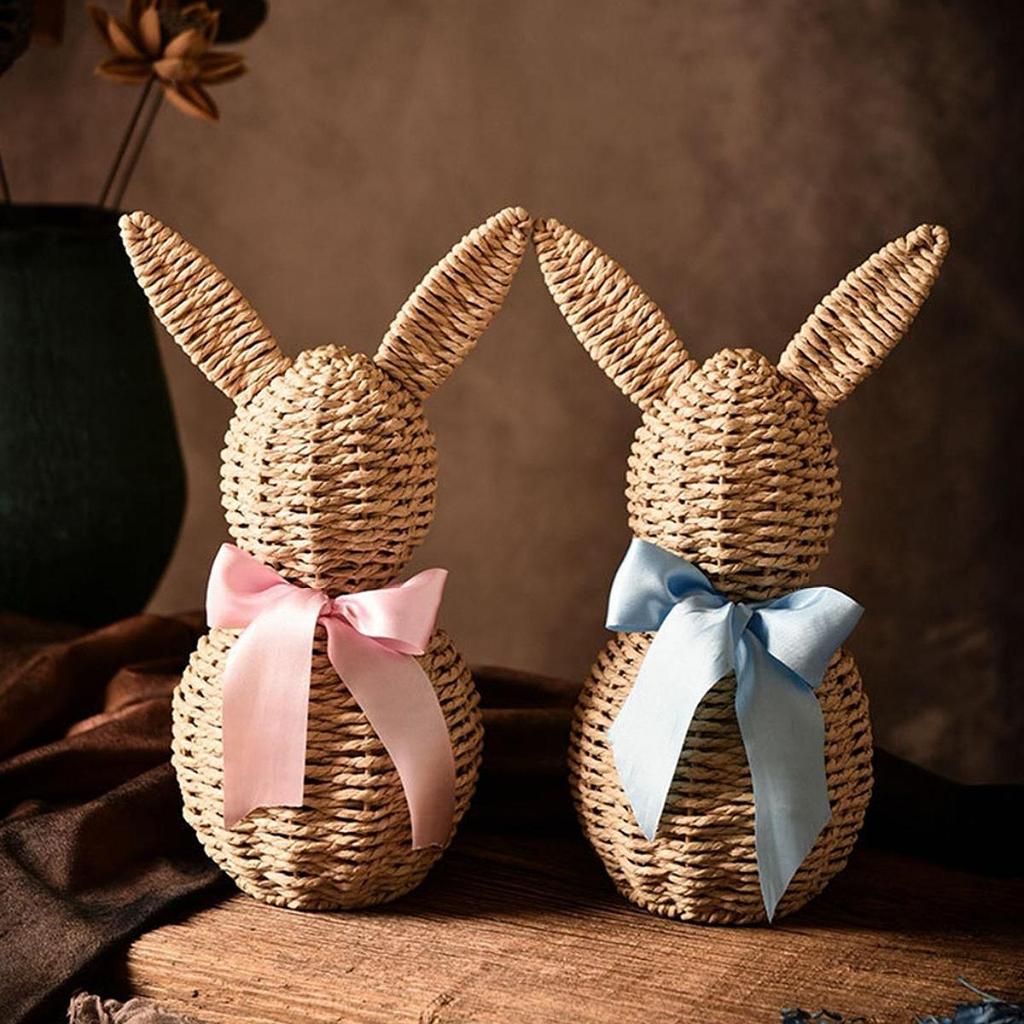 Woven Easter Bunny Ornament, Centerpiece, Gift Cute, Easter Decoration, Rabbit Decor, Desktop Decor for Holiday, Living Room