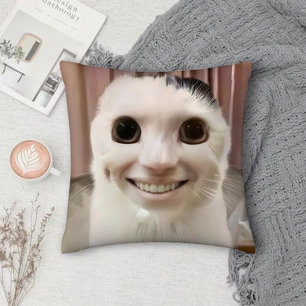 Cat Funny MEME Pillow Case Square Double-Sided Printing Short Plush Sofa Cushion Cover Bedroom Bedside Pillow