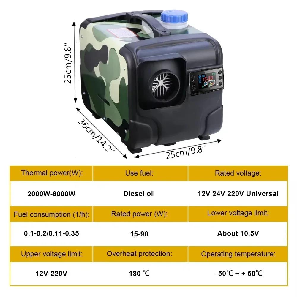 8KW Diesel Air Heater 12V/24V/220V 3-in-1 Car Heater with Silencer Remote Control for Car Truck Boat RV Parking Diesel Heater