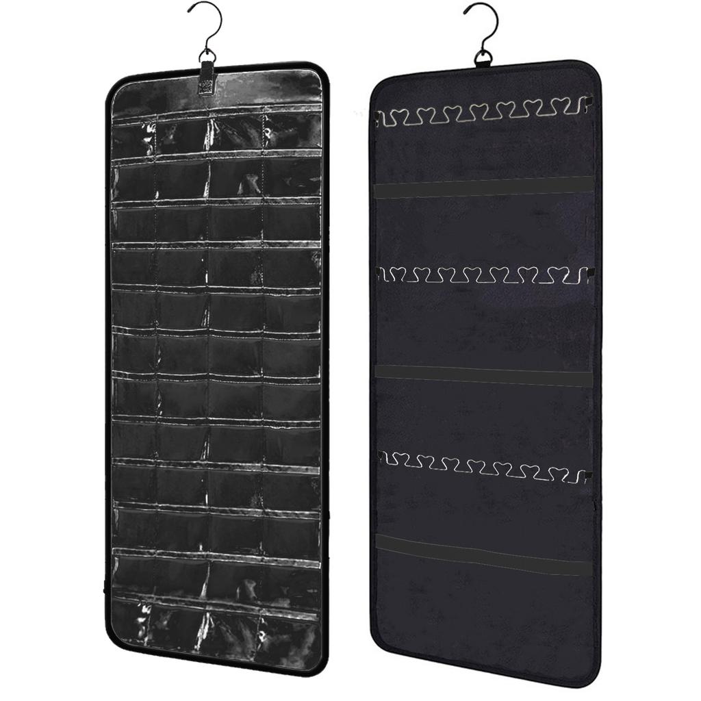 Hängender Schmuck-Organizer Aufbewahrung mit Kleiderbügel Metallhaken Doppelseitiger Schmuckhalter für Ohrringe, Halsketten, Ringe, Wand, Tür