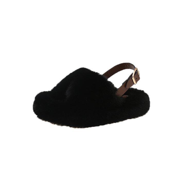 

Модные женские меховые тапочки для ношения на улице летом и осенью, новый стиль, удобные хлопковые тапочки на толстой подошве для дома 41 чёрный