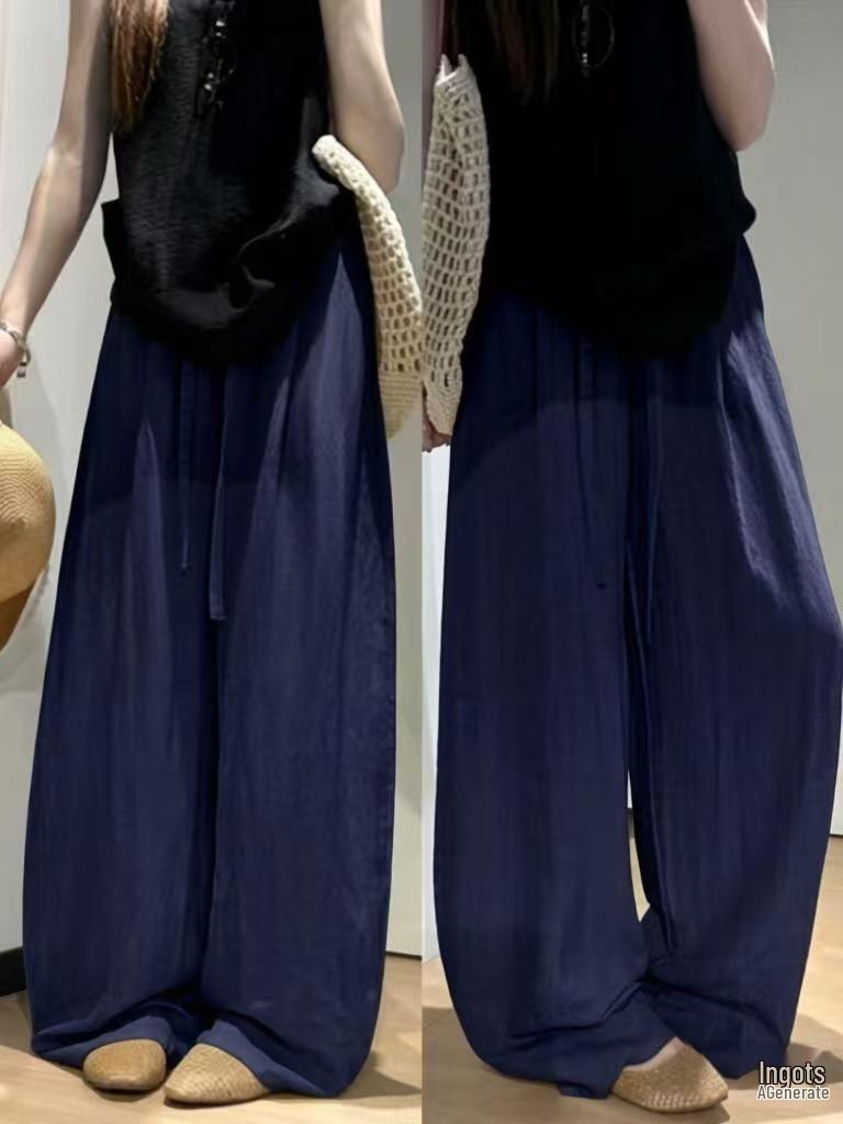 Tencel Leinen Weite Scherenbein Hose: 2026 Frühling/Sommer Dünn Kordelzug Drapierung Lässiger Stil
