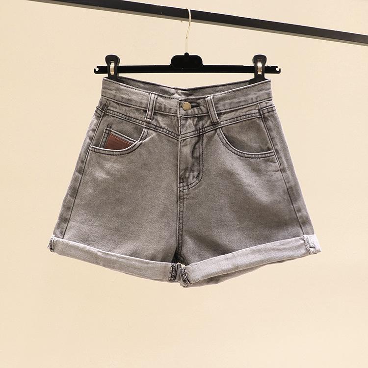

Korean-Style Women s High-Waisted Denim Shorts - 2021 Summer Fashion, Loose Slimming Fit with Rolled Hem and Wide Leg Design. серый/белый