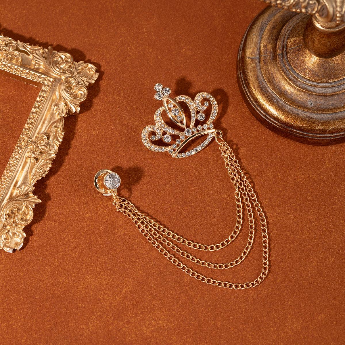 Брошь-корона, Премиальная цепочка с бриллиантами, Брошь-корона, Модные ретро-аксессуары для мужского костюма