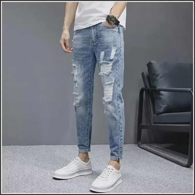 Men's Korean Slim-Fit Skinny Jeans - Trendy Casual Style for Spring and Autumn