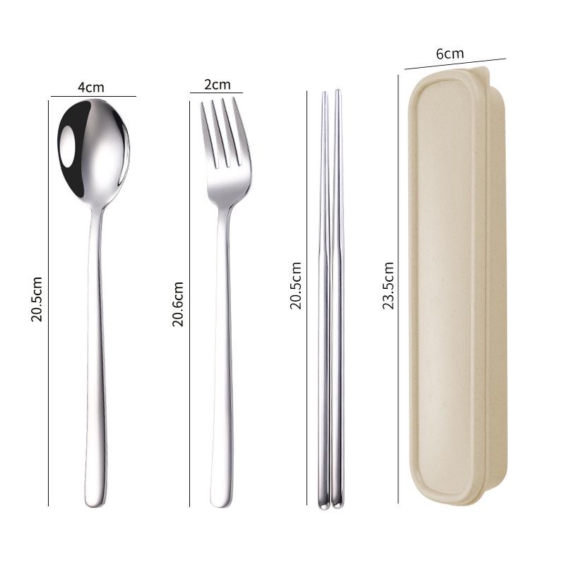 Three-Piece Japanese Stainless Steel Cutlery Set: Spoon, Fork, Chopsticks