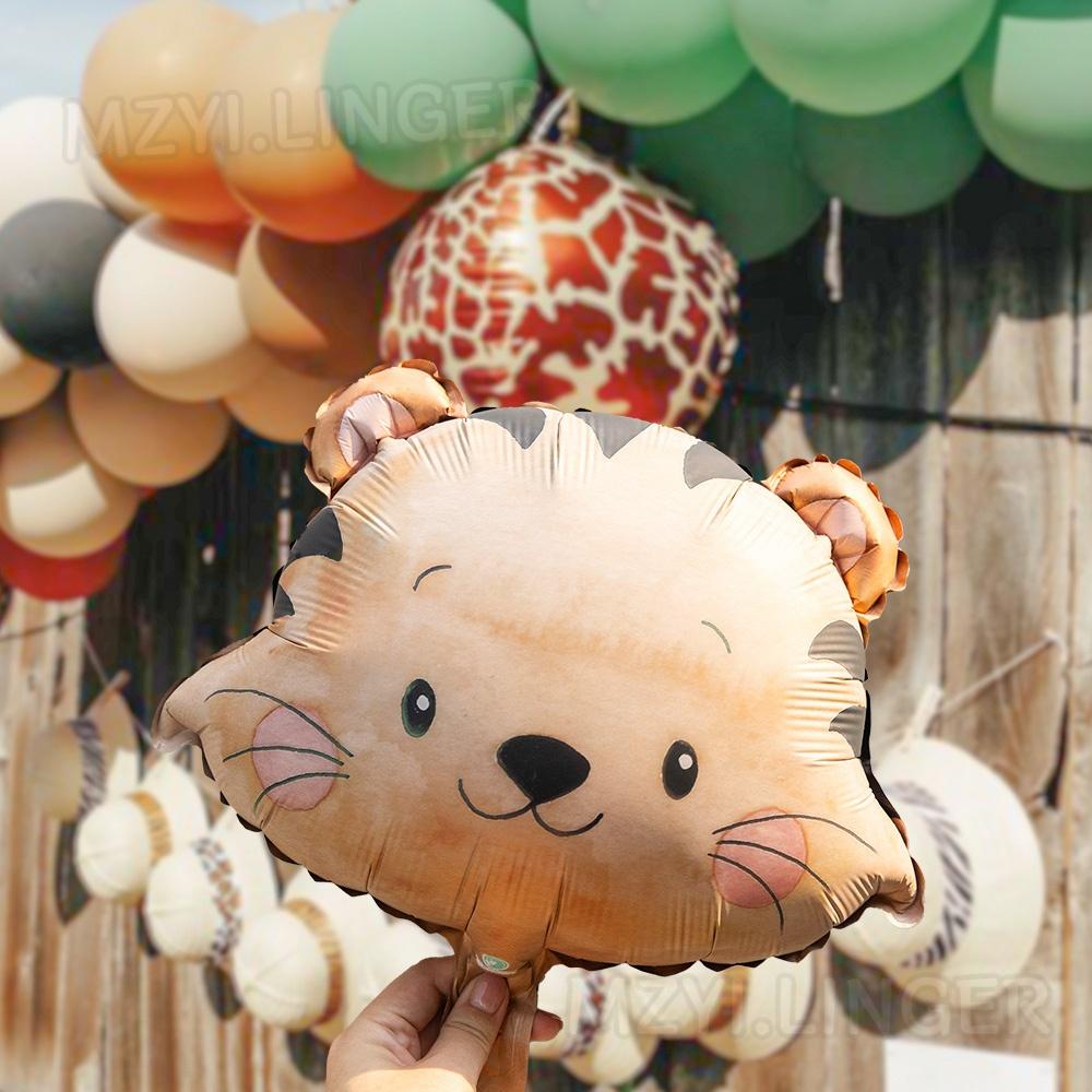 6pcs Cartoon Matte Animal Aluminum Film Balloon Tiger Lion Elephant Giraffe Balloon Forest Theme Party Birthday Party Decoration