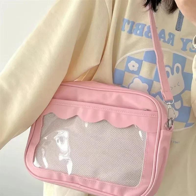 Bolso estilo ita de Harajuku para mujer, de PU, transparente, con bolsillo, estilo itabag, para uniforme de secundaria para niñas, bolso cruzado tipo bandolera JK