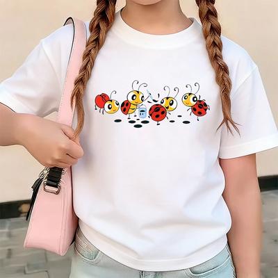 Teenager Cute Ladybug Print TShirt for Girls Boys Summer Children Casual Crew Neck Funny Tops Colorful Short Sleeve Kids Tees