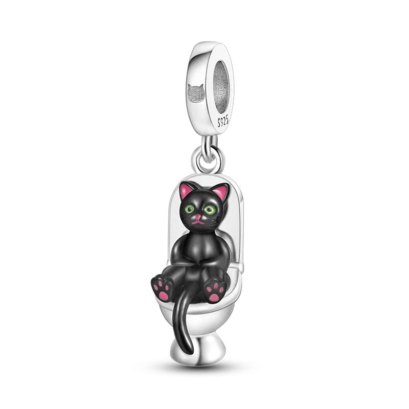 Original Copper Black Cat Beads Dangle Charms Fit Women Diy Bracelet Charms Boutique Necklace Pendant Gift