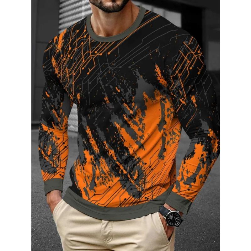Men's Casual Daily Long-sleeved T-shirt, with Fashionable Printed Design, a Comfortable and Casual Top That Can Be Machine Washed