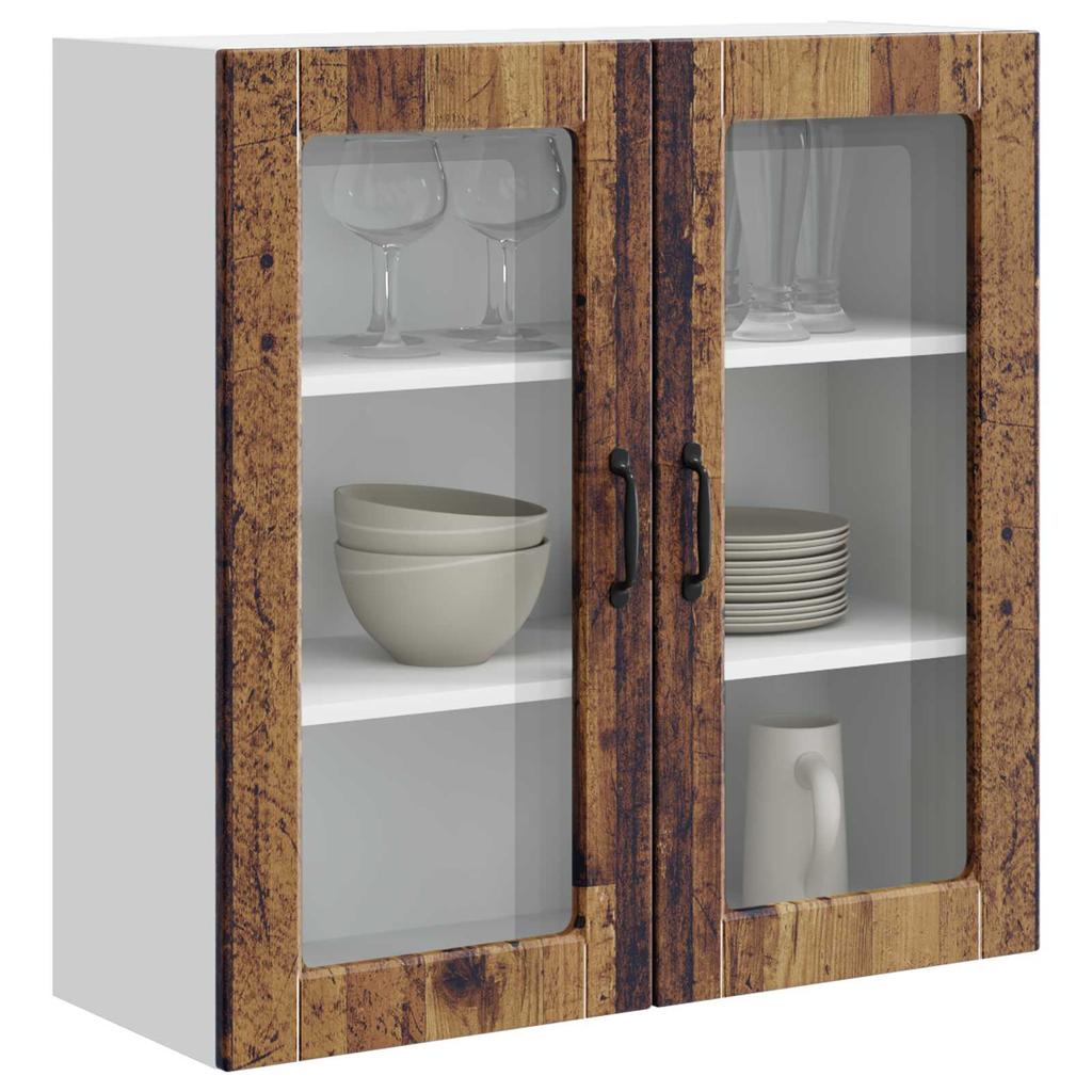 Porto Wall Mounted Glass Cabinet Reclaimed Wood Look 80 x 31 x 80 cm Engineered Wood