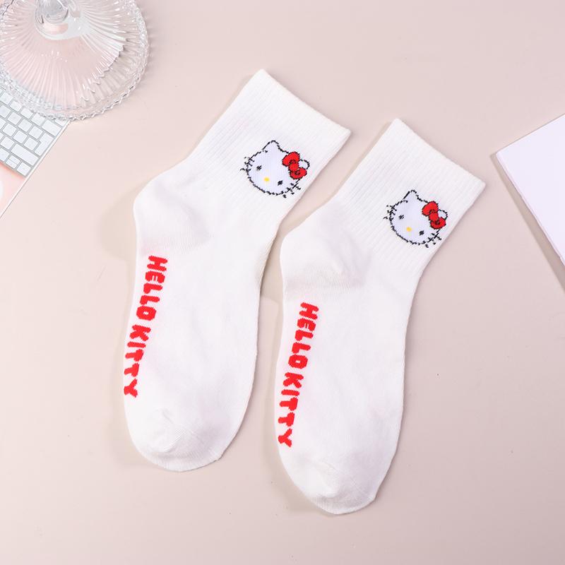 

1Pair Kawaii Sanrio Hello Kitty Socks Kuromi Cinnamoroll My Melody Children S Girls Middle Tube Socks Calf Sock Student Socks