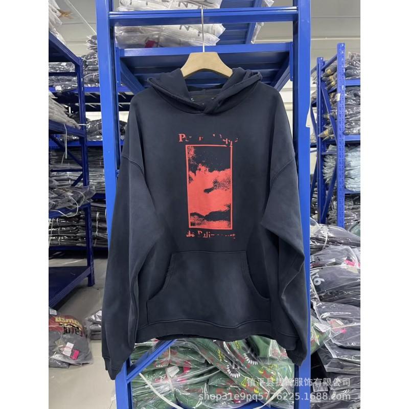 Mens Oversized Hooded Zip-Up Sweatshirt With Graphic Print Cotton Blend Fall Winter Streetwear