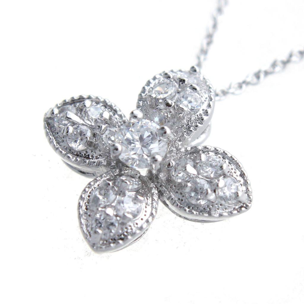 [VINGTAINE] Elegant Flower Necklace with Cubic Zirconia (CZ) and Flower Slider Chain C2-24