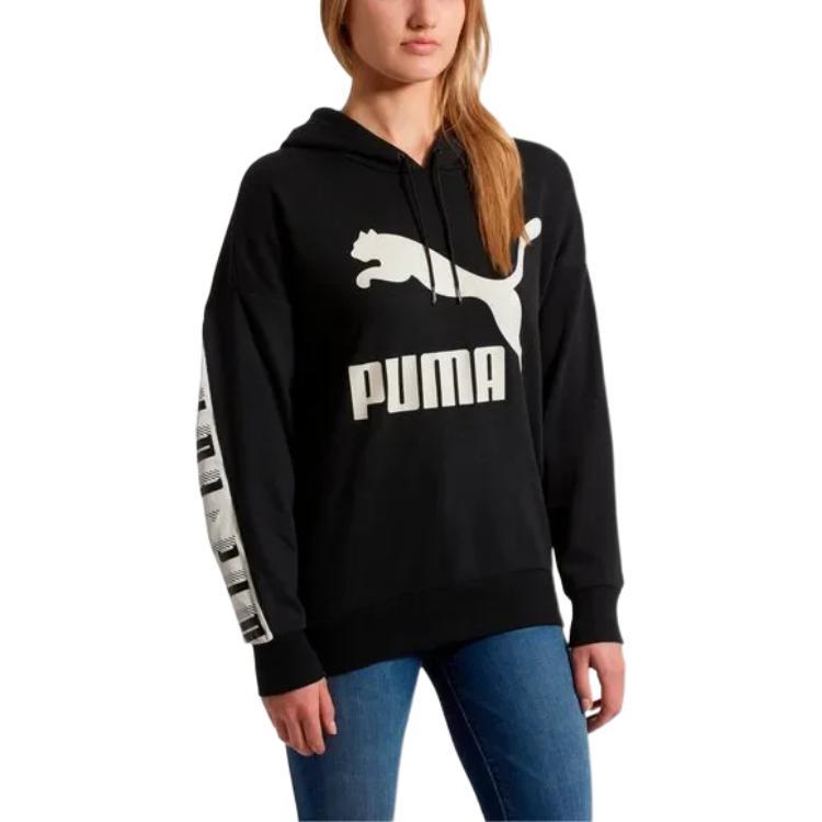 Puma Logo Pattern Hooded Long Sleeve Sweatshirt Women sweatshirt 578339-01