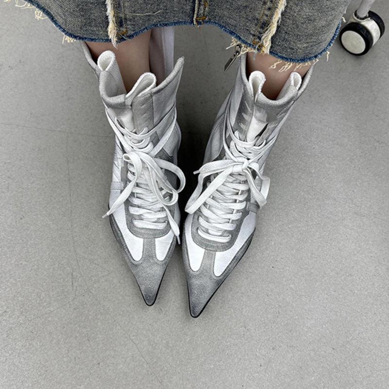 Fashion Designer Luxury Strange Heel Pointed Toe Women Knight Boots Women All Match Retro High Heel Ankle Boots Female Runway Shoes New