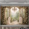2D Printed Floral Garden Backdrop French Doors, Chandelier & Roses Background Cloth