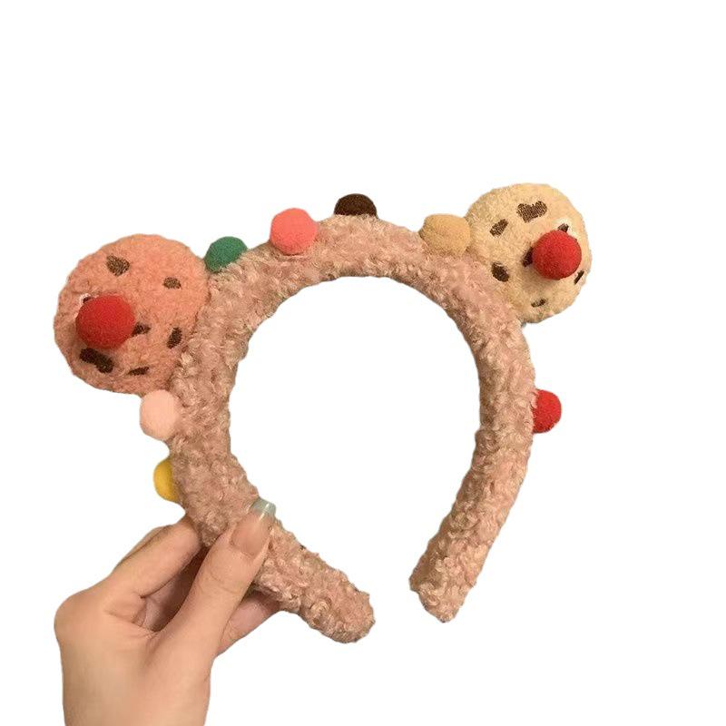 Autumn/Winter Cookie Face Washing Headband - Cute and Quirky Plush Hair Accessory for Kids