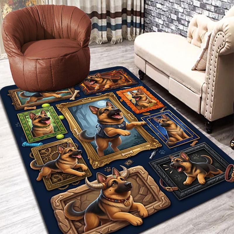 German Shepherd Portraits Pattern Rug Floor Mat for Living Room or Bedroom Soft and Comfortable Carpet a Gift for Birthday and Holiday.