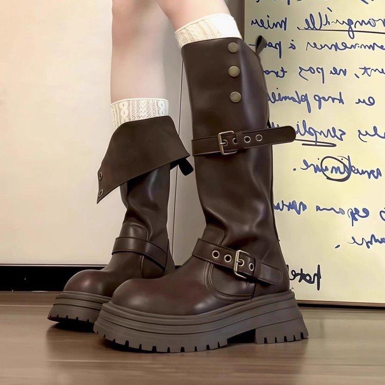 French Retro High Boots Women's 2025 Autumn New Long Single Boots Platform Ins Style British Fashion Knight Boots
